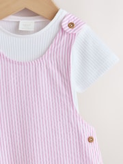 Pink and White Stripe Baby Dungarees and Bodysuits Set 2 Piece (0mths-2yrs) - Image 5 of 9