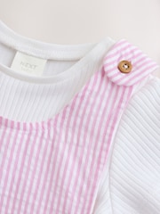 Pink and White Stripe Baby Dungarees and Bodysuits Set 2 Piece (0mths-2yrs) - Image 7 of 9