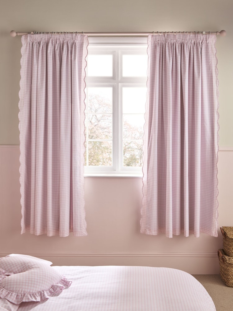 Pink Wave Edge Gingham Pencil Pleat Blackout Curtains - Image 1 of 4 Pink Wave Edge Gingham Pencil Pleat Blackout Curtains - Image 1 of 4