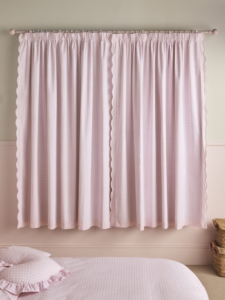 Pink Wave Edge Gingham Pencil Pleat Blackout Curtains - Image 2 of 4 Pink Wave Edge Gingham Pencil Pleat Blackout Curtains - Image 2 of 4