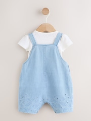 Denim Blue Broiderie Dungaree and Bodysuit Baby 2 Piece Set (0mths-3yrs) - Image 2 of 9