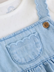Denim Blue Broiderie Dungaree and Bodysuit Baby 2 Piece Set (0mths-3yrs) - Image 5 of 9