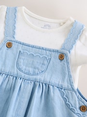 Denim Blue Broiderie Dungaree and Bodysuit Baby 2 Piece Set (0mths-3yrs) - Image 6 of 9