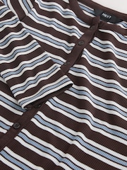 Schokoladenbraun/Ecru Streifen - Henley Gerippter Langarm-Body - Bild 2 von 3