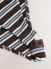 Schokoladenbraun/Ecru Streifen - Henley Gerippter Langarm-Body - Bild 3 von 3