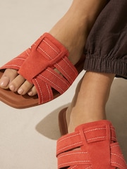 Orange Suede Extra Wide Fit Forever Comfort® Stitched Mule Sandals - Image 6 of 10