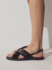 Black Suede Extra Wide Fit Forever Comfort® Buckle Detail Sling Back Sandals - Image 3 of 10