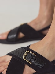 Black Suede Extra Wide Fit Forever Comfort® Buckle Detail Sling Back Sandals - Image 5 of 10