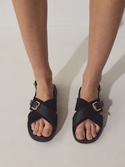 Black Suede Extra Wide Fit Forever Comfort® Buckle Detail Sling Back Sandals - Image 6 of 10