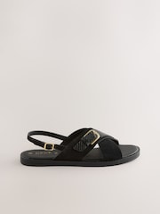 Black Suede Extra Wide Fit Forever Comfort® Buckle Detail Sling Back Sandals - Image 8 of 10