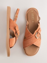 Rust Orange Suede Extra Wide Fit Forever Comfort® Buckle Detail Sling Back Sandals - Image 1 of 10