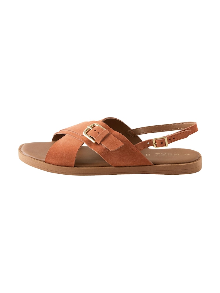 Rust Orange Suede Extra Wide Fit Forever Comfort® Buckle Detail Sling Back Sandals - Image 11 of 11