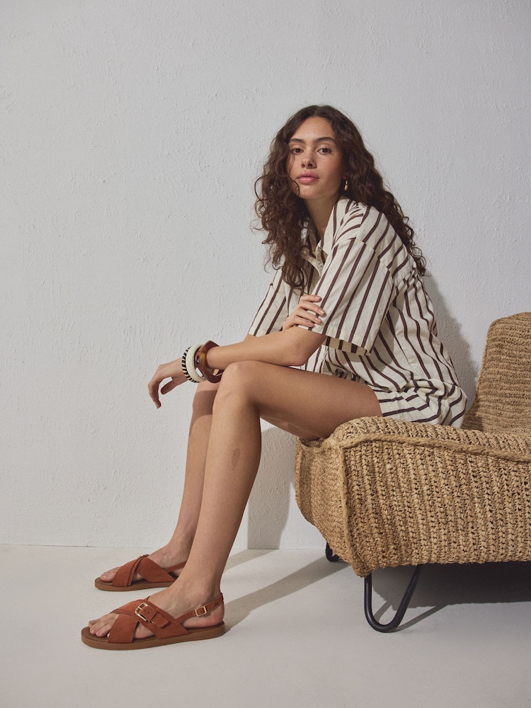 Rust Orange Suede Extra Wide Fit Forever Comfort® Buckle Detail Sling Back Sandals - Image 2 of 10