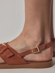 Rust Orange Suede Extra Wide Fit Forever Comfort® Buckle Detail Sling Back Sandals - Image 5 of 10