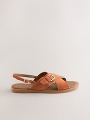 Rust Orange Suede Extra Wide Fit Forever Comfort® Buckle Detail Sling Back Sandals - Image 8 of 10