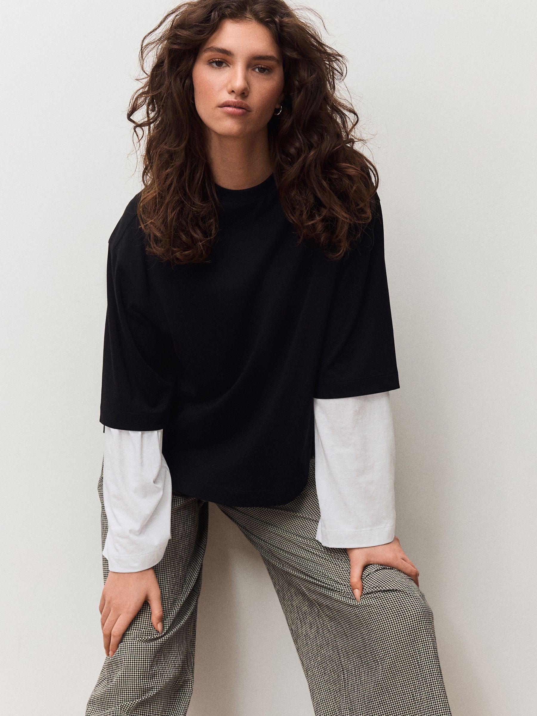 トップス PANELLED MULTI LAYERD T-SHIRT Buy Black/White Contrast Double Layered T-Shirt from Next USA
