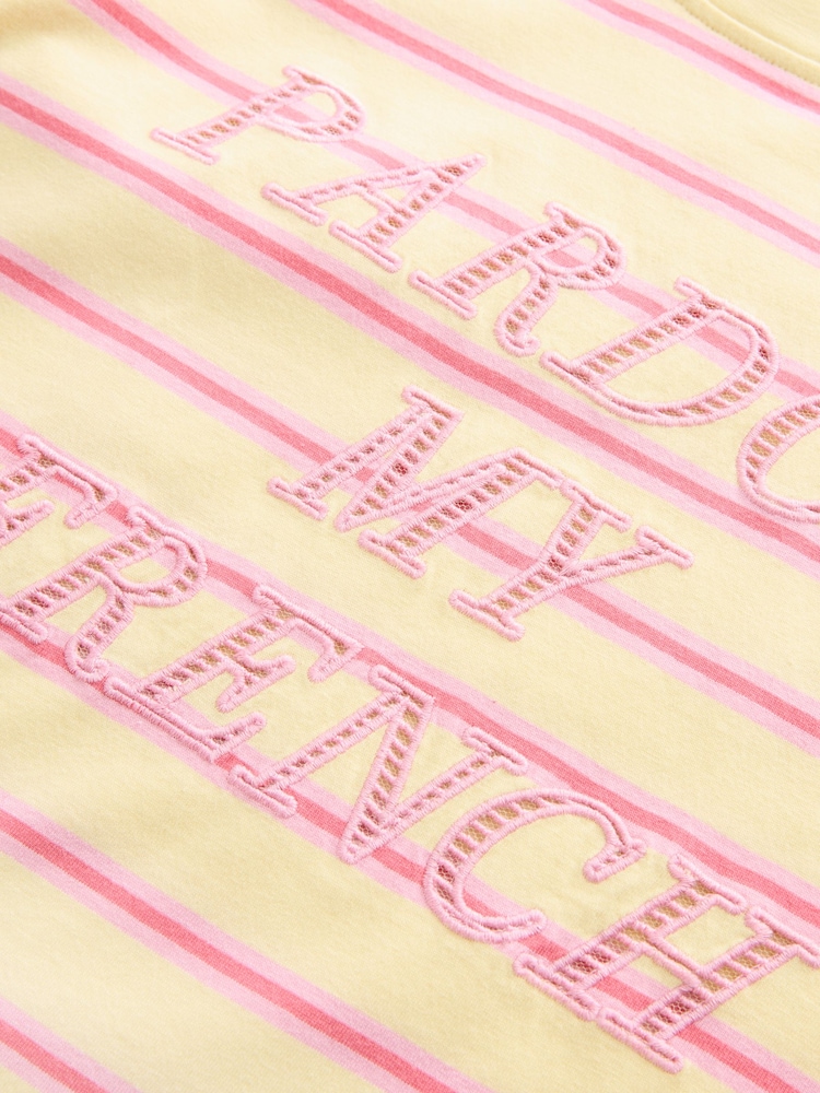 Pink Stripe Heavyweight Short Sleeve Crew Neck T-Shirt - Image 7 of 7 Pink Stripe Heavyweight Short Sleeve Crew Neck T-Shirt - Image 7 of 7