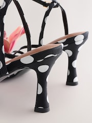 Black/White Polkadot Forever Comfort 3D Flower Heeled Sandals - Image 11 of 11