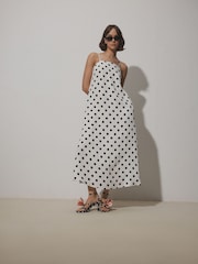 Black/White Polkadot Forever Comfort 3D Flower Heeled Sandals - Image 3 of 6