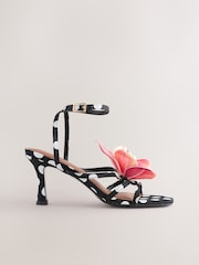 Black/White Polkadot Forever Comfort 3D Flower Heeled Sandals - Image 7 of 11