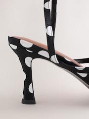 Black/White Polkadot Forever Comfort 3D Flower Heeled Sandals - Image 9 of 11