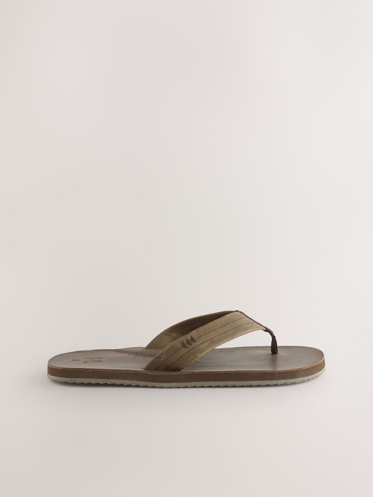 Brown Leather Flip Flops - Image 1 of 5 Brown Leather Flip Flops - Image 1 of 5