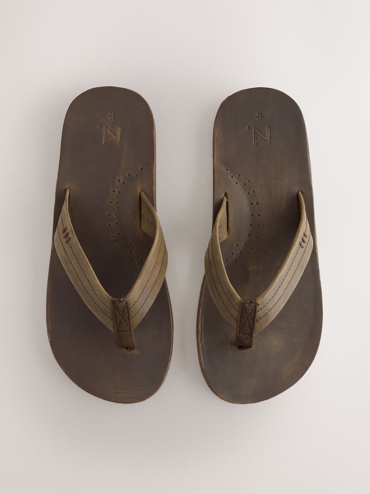 Brown Leather Flip Flops - Image 2 of 5 Brown Leather Flip Flops - Image 2 of 5