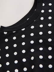 Black/White Polka Dot Relaxed Boxy Elbow Length Crew Neck T-Shirt - Image 6 of 7