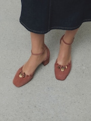 Terracotta Orange Forever Comfort® Leather Two Part Coin Block Heels - Image 1 of 10