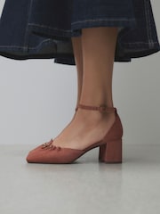 Terracotta Orange Forever Comfort® Leather Two Part Coin Block Heels - Image 3 of 10