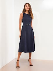 Marinha - Vestido midi skater sem mangas Lipsy com acabamento em babado - Imagem 1 de 4