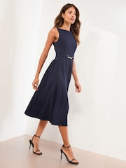 Marinha - Vestido midi skater sem mangas Lipsy com acabamento em babado - Imagem 2 de 4