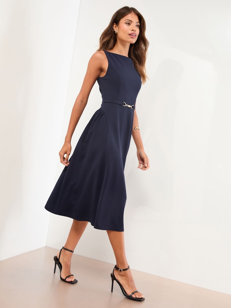 Marinha - Vestido midi skater sem mangas Lipsy com acabamento em babado - Imagem 2 de 4