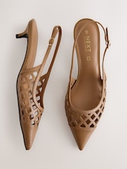Tan Brown Forever Comfort® Leather Lasercut Slingback Heels - Image 1 of 5