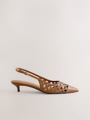 Tan Brown Forever Comfort® Leather Lasercut Slingback Heels - Image 2 of 5