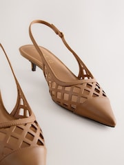 Tan Brown Forever Comfort® Leather Lasercut Slingback Heels - Image 4 of 5