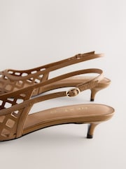 Tan Brown Forever Comfort® Leather Lasercut Slingback Heels - Image 5 of 5