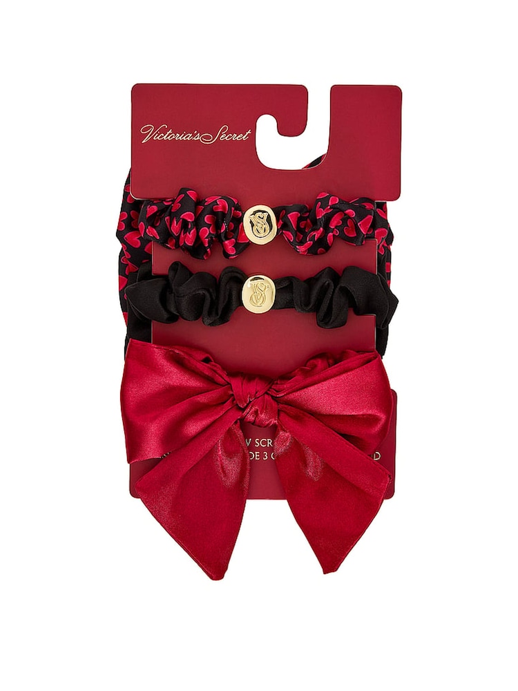 Victoria's Secret Red/ Black 3 Pack Bow Scrunchie Gift Set - Image 1 of 2
