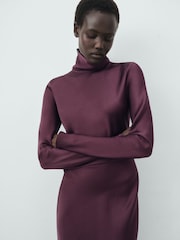 Mango Purple Satin High-Neck Dress - Image 1 of 6