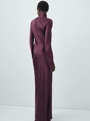 Mango Purple Satin High-Neck Dress - Image 2 of 6