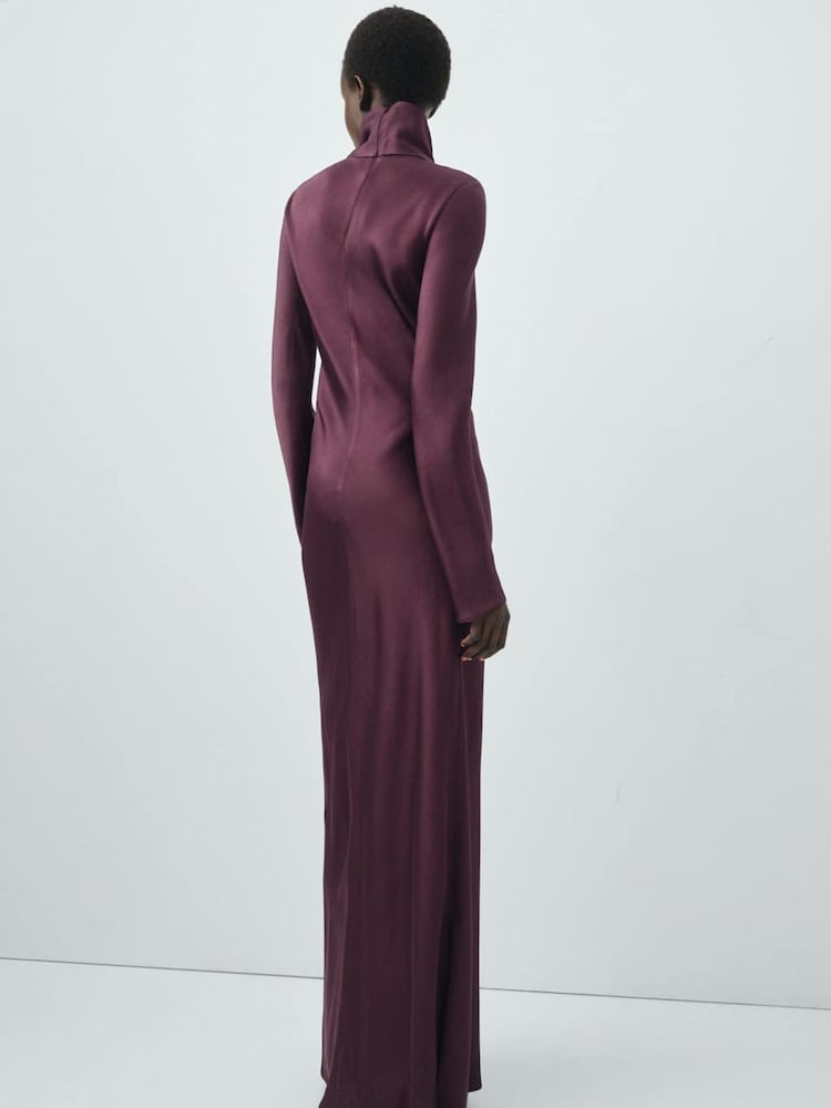 Mango Purple Satin High-Neck Dress - Image 2 of 6