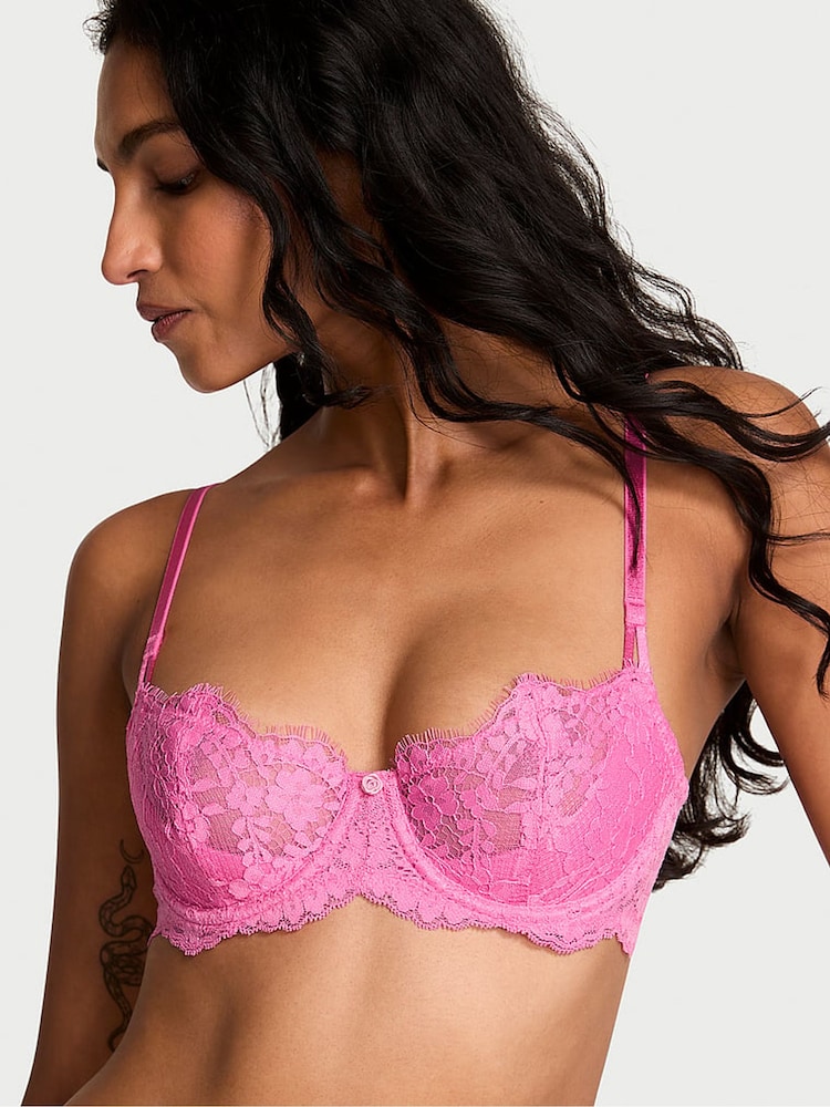 Victoria's Secret Rose Garden Pink Unlined Balcony Lace Bra - Image 1 of 3