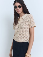Mango White Short-Sleeved Crochet Sweater - Image 3 of 6