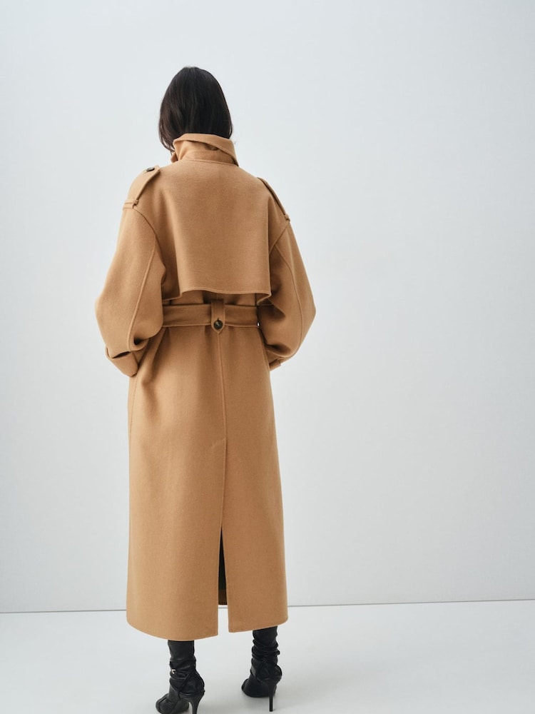 Mango Brown Double-Breasted Wool Coat - Image 2 of 7