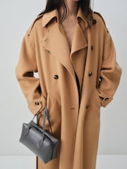 Mango Brown Double-Breasted Wool Coat - Image 4 of 7