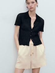 Mango Cream Straight-Fit Linen Shorts With Drawstring - Image 2 of 7