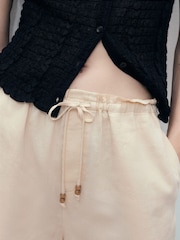 Mango Cream Straight-Fit Linen Shorts With Drawstring - Image 3 of 7