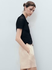 Mango Cream Straight-Fit Linen Shorts With Drawstring - Image 4 of 7