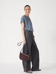 Hush Brown Zippy Crescent Leather Cross-Body Bag - Image 2 of 6