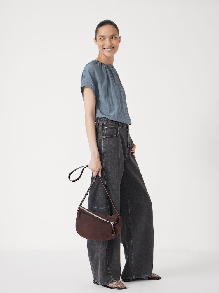 Hush Brown Zippy Crescent Leather Cross-Body Bag - Image 2 of 6